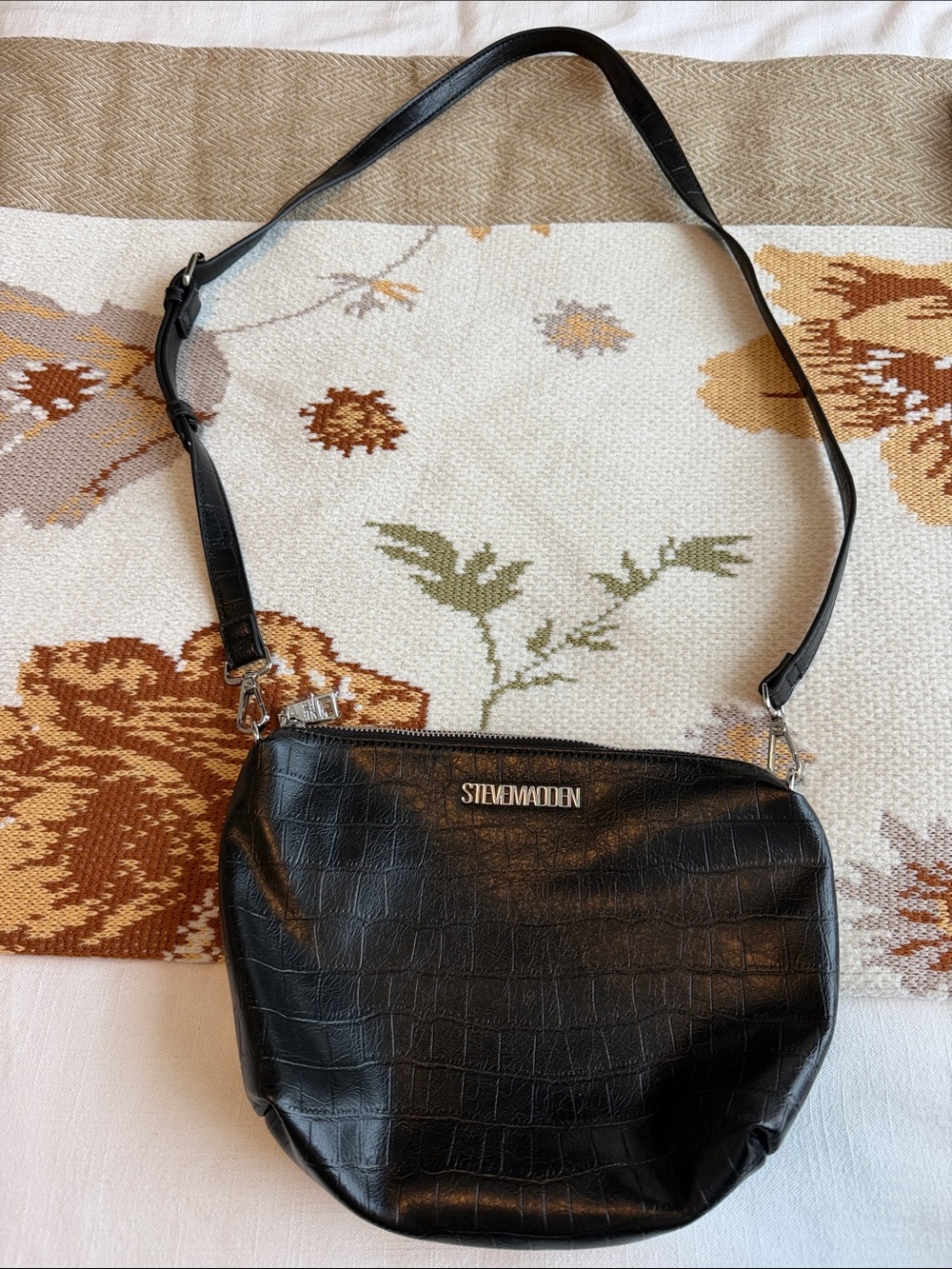 Steve Madden Black Croc-Embossed Shoulder Crossbody